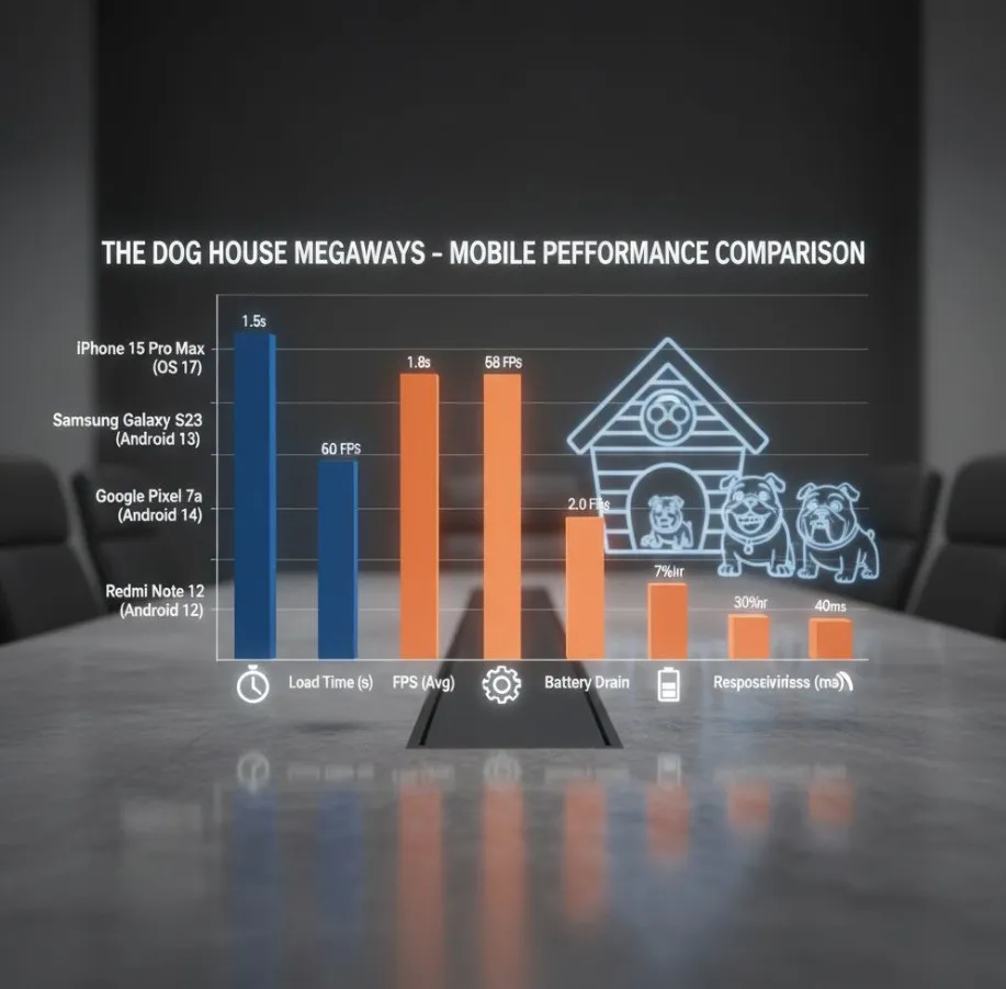 A split-screen image showing The Dog House Megaways gameplay on different mobile device screens (e.g., a high-end smartphone vs. a mid-range tablet), highlighting visual quality and responsiveness differences.